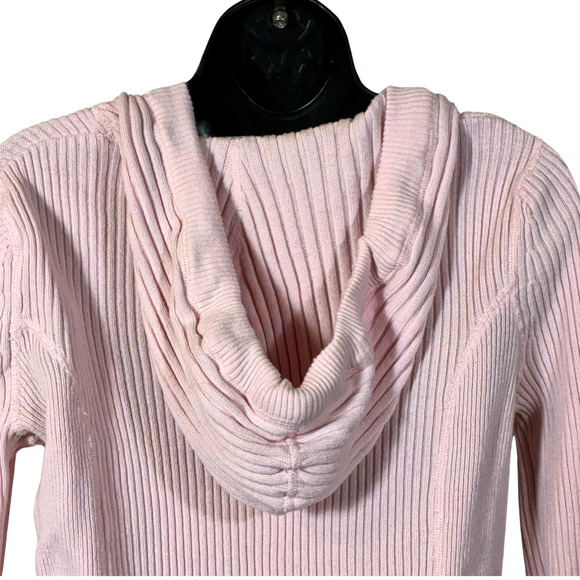 Tommy Hilfiger Hoodie Sweater Pink Long Sleeve Shirt M Ribbed Cotton Drawstring - Picture 3 of 11